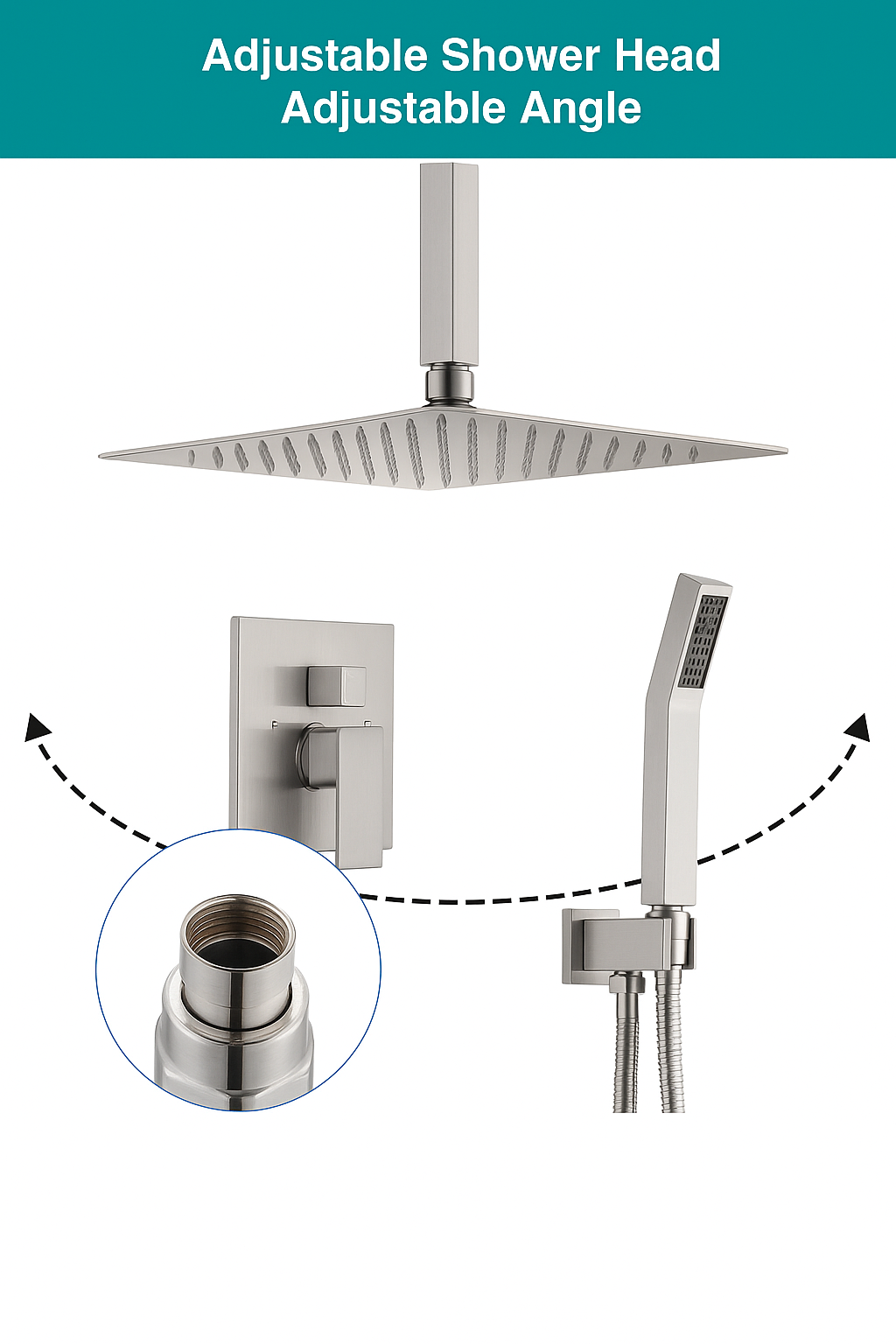 Adjustable shower head in brushed nickel 