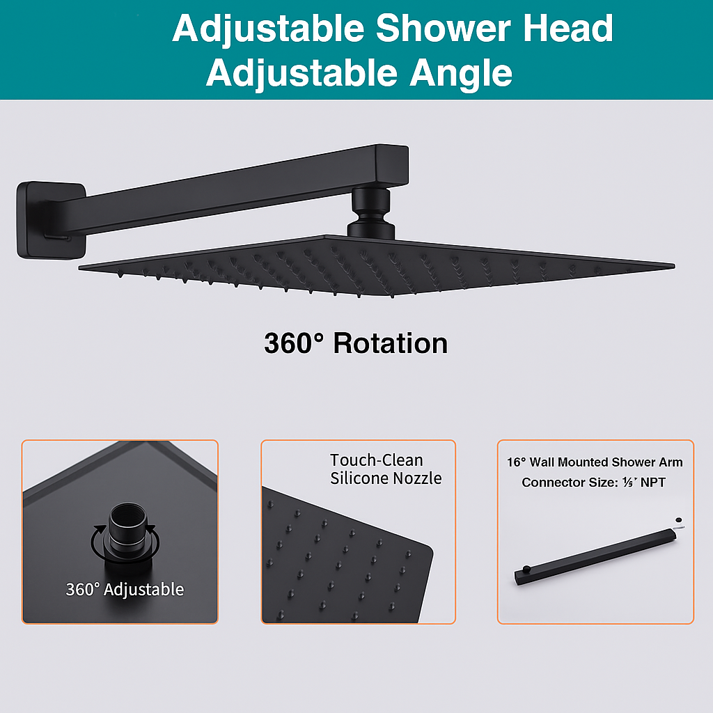 Adjustable shower head matte black 