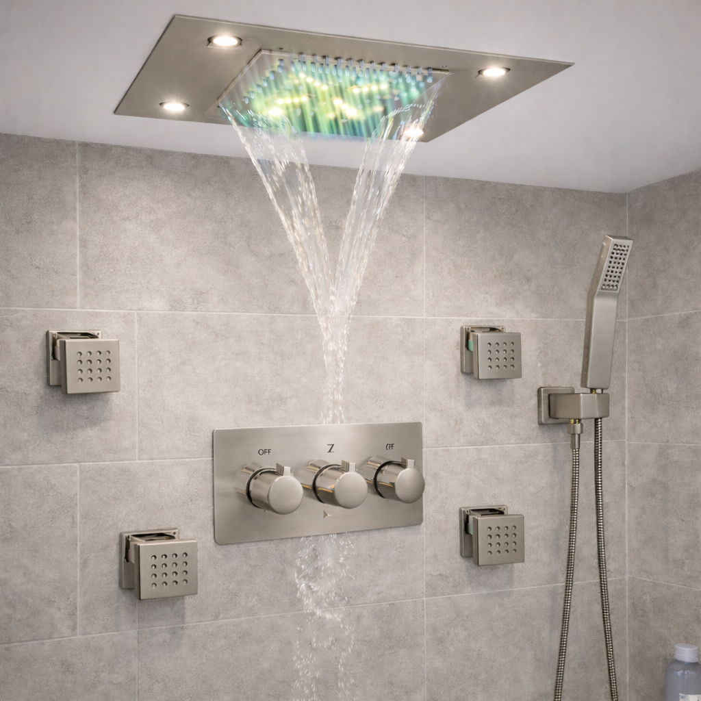 Brushed nickel adjustable shower body jet square design with 1/2 inch NPT connection by MAX Faucets