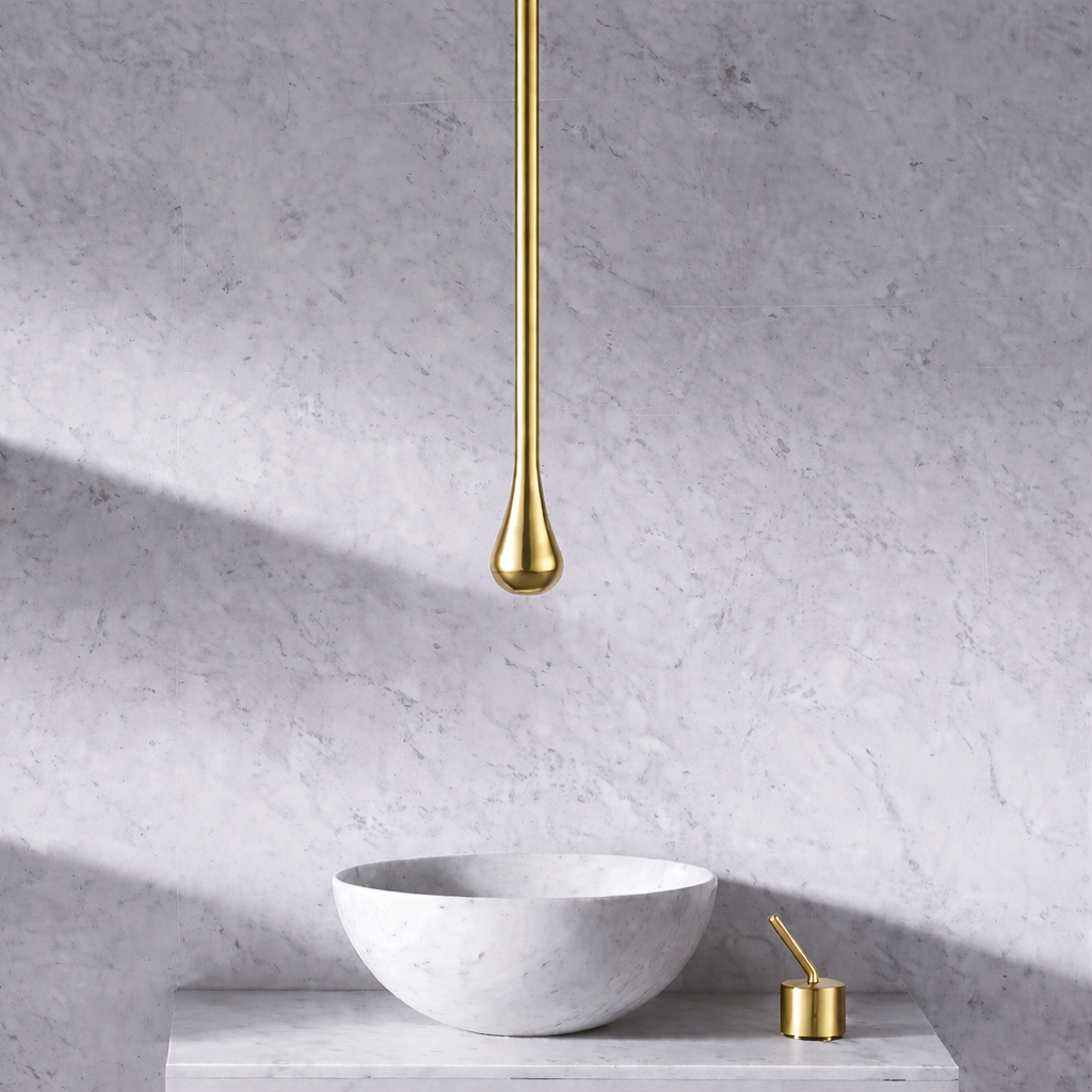 MAX Faucets | Ceiling-Mounted Bathroom Faucet with Deck-Mounted Hand Control – Brushed Gold Finish