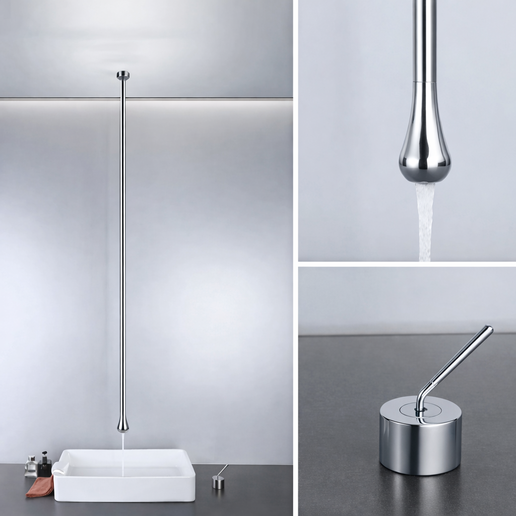 MAX Faucets | Ceiling-Mounted Bathroom Faucet with Deck-Mounted Hand Control MAX Faucets | Ceiling-Mounted Bathroom Faucet with Deck-Mounted Hand Control