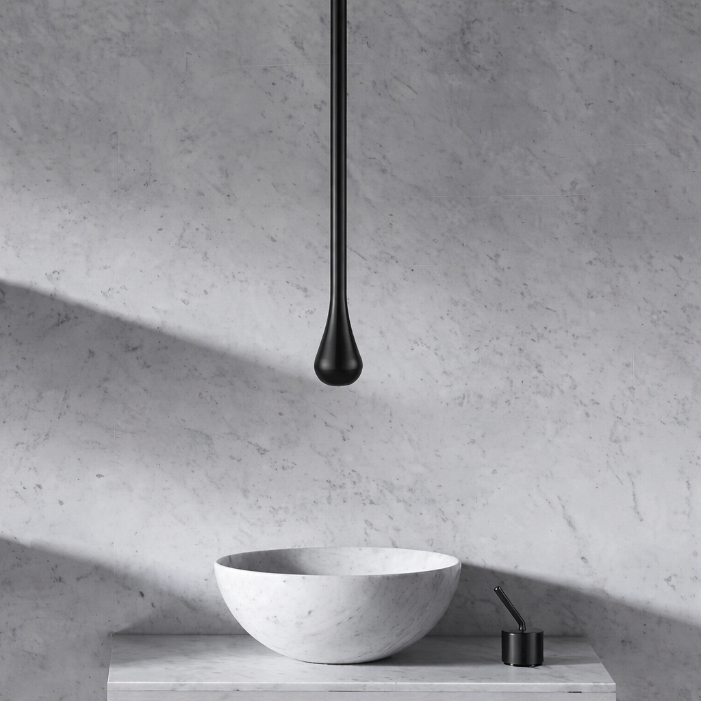 MAX Faucets | Ceiling-Mounted Bathroom Faucet with Deck-Mounted Hand Control – Matte Black Finish