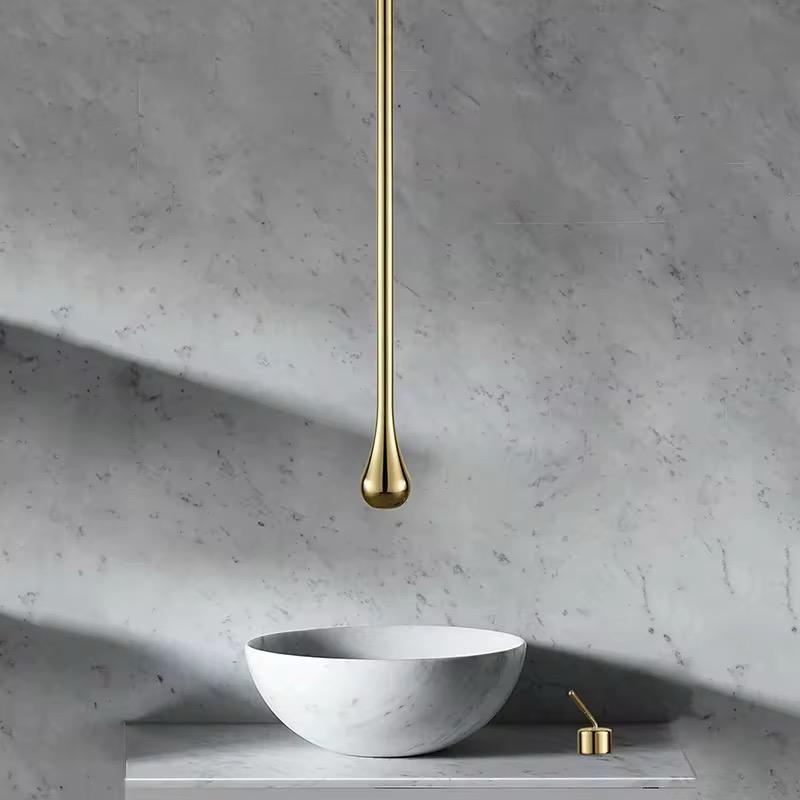 MAX Faucets | Ceiling-Mounted Bathroom Faucet with Deck-Mounted Hand Control – Shiny Gold Finish