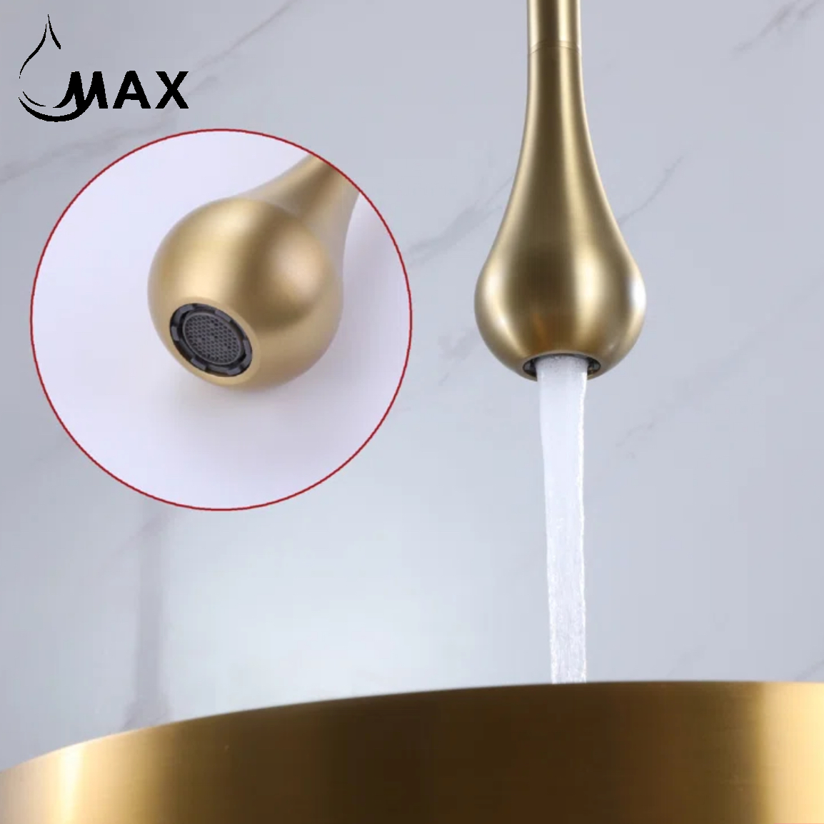 MAX Faucets | Ceiling Bathroom Faucet With Wall Mounted Hand Control Brushed Gold Finish