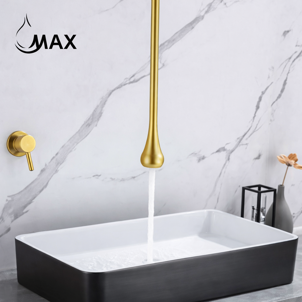 MAX Faucets | Ceiling Bathroom Faucet With Wall Mounted Hand Control Brushed Gold Finish