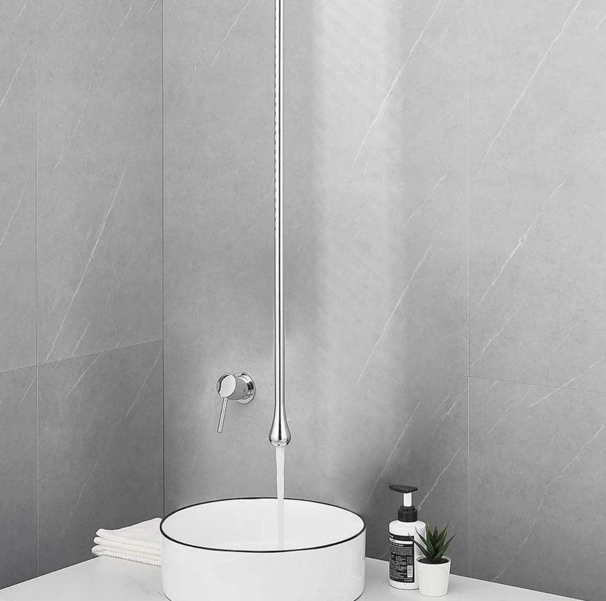 MAX Faucets | Ceiling Bathroom Faucet With Wall Mounted Hand Control Chrome Finish