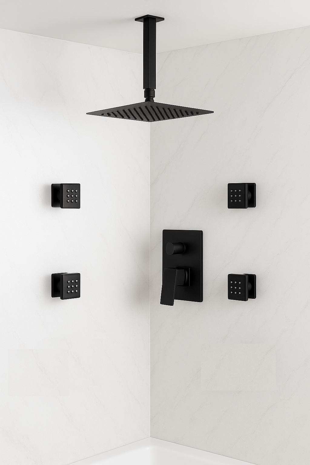 Ceiling Mounted Shower System Set Two Functions With 4 Body Jets Matte Black Finish YM-MC1404-MB