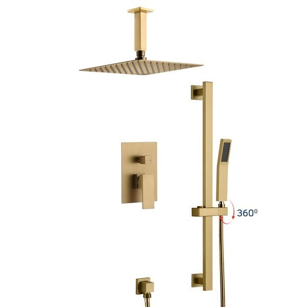 MAX Faucets | Ceiling Shower System Two Functions Hand-Held Slide Bar With Pressure Balance Valve Brushed Gold YM-MC9229H-BG