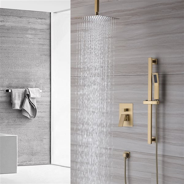 MAX Faucets | Ceiling Shower System Two Functions Hand-Held Slide Bar With Pressure Balance Valve Brushed Gold YM-MC9229H-BG