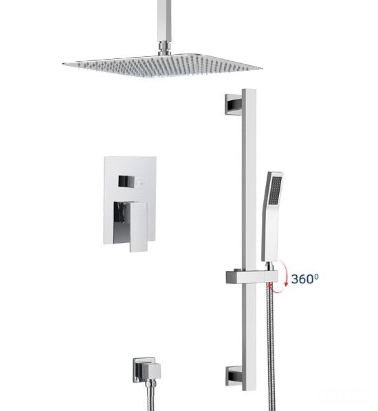MAX Faucets | Ceiling Shower System Two Functions Hand-Held Slide Bar With Pressure Balance Valve Chrome Finish YM-MC9229H-C