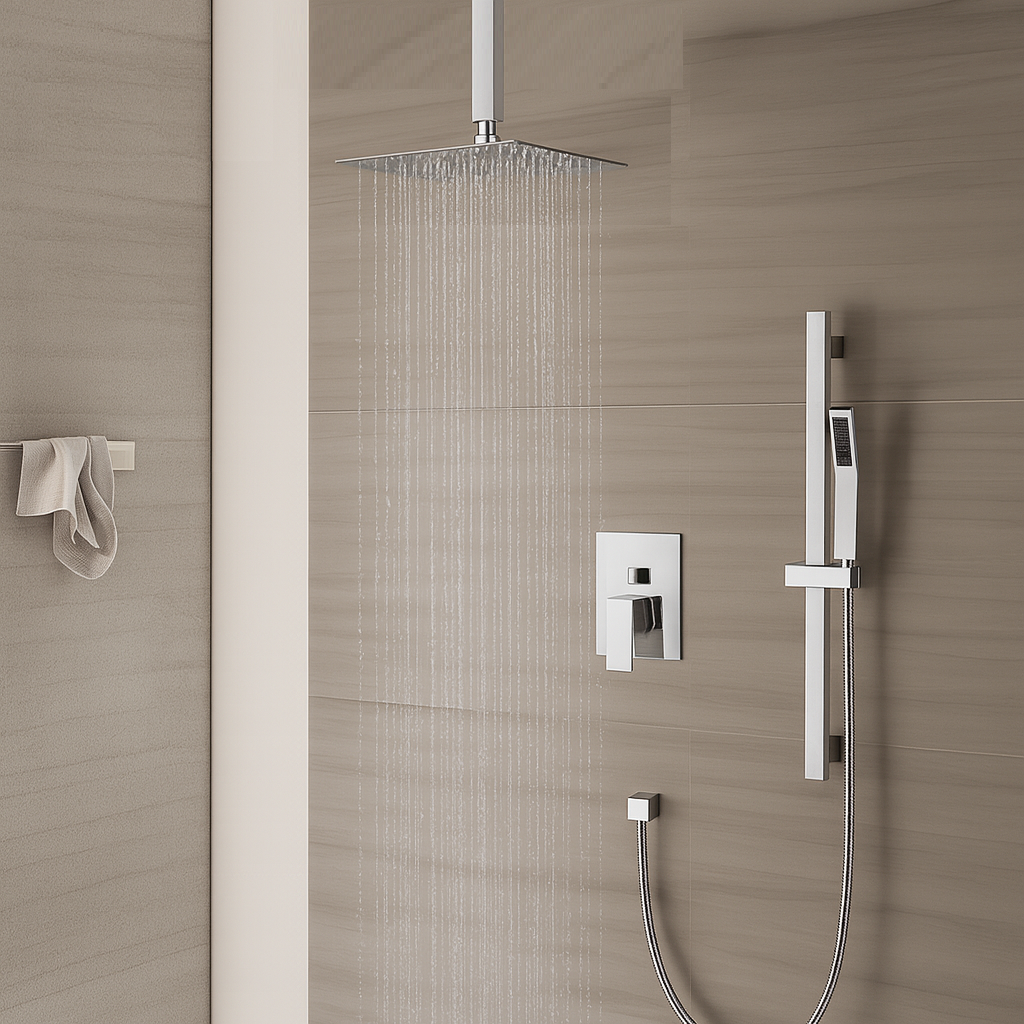 MAX Faucets | Ceiling Shower System Two Functions Hand-Held Slide Bar With Pressure Balance Valve Chrome Finish YM-MC9229H-C