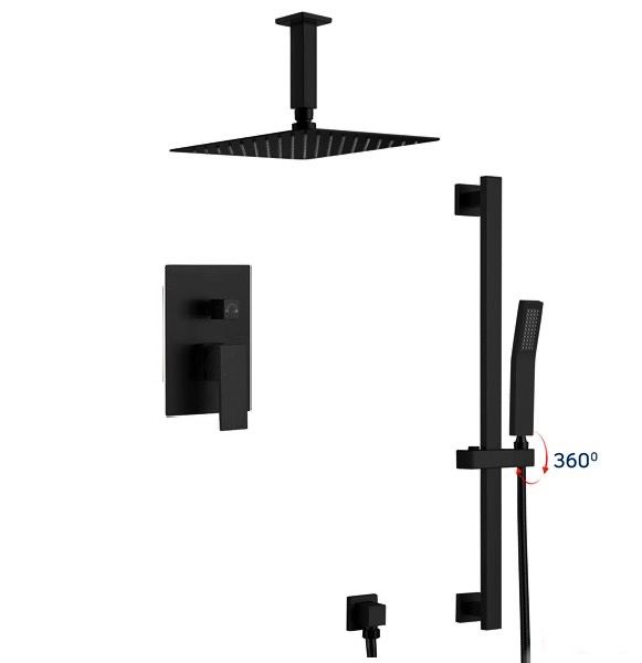 MAX Faucets | Ceiling Shower System Two Functions Hand-Held Slide Bar With Pressure Balance Valve Matte Black Finish YM-MC9229H-MB