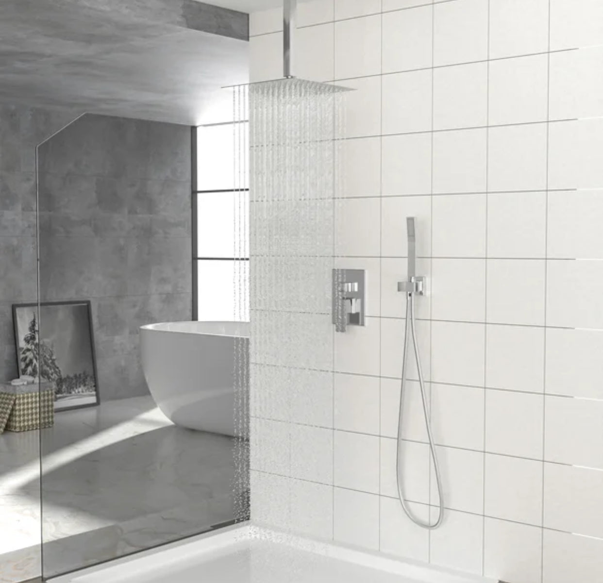 MAX Faucets Ceiling Square Shower System Two Functions With Pressure-Balance Valve Chrome Finish YM-MC6225-C