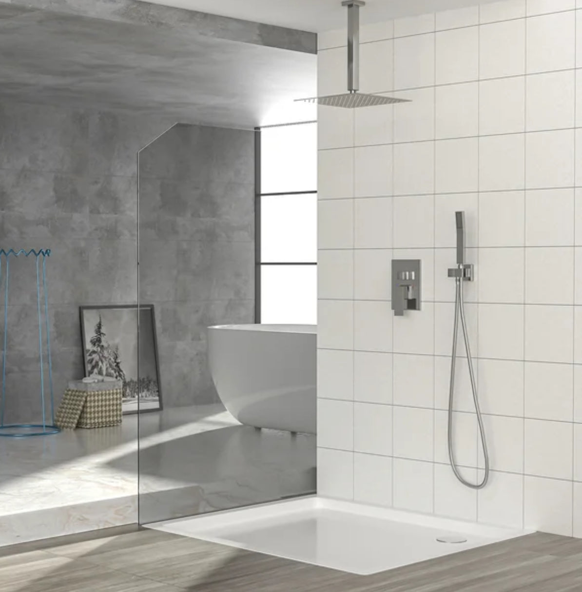 MAX Faucets Ceiling Square Shower System Two Functions With Pressure-Balance Valve Chrome Finish YM-MC6225-C