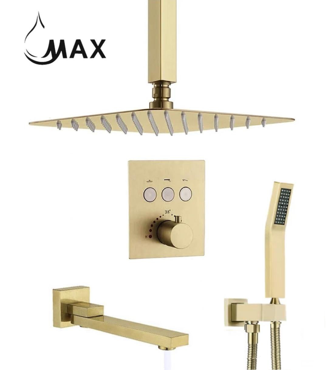 MAX Faucets |  Ceiling Thermostatic Shower System Three Functions With Push-Buttons Pressure Balance Valve Brushed Gold Finish
SKU: YM-MC7133TH-BG