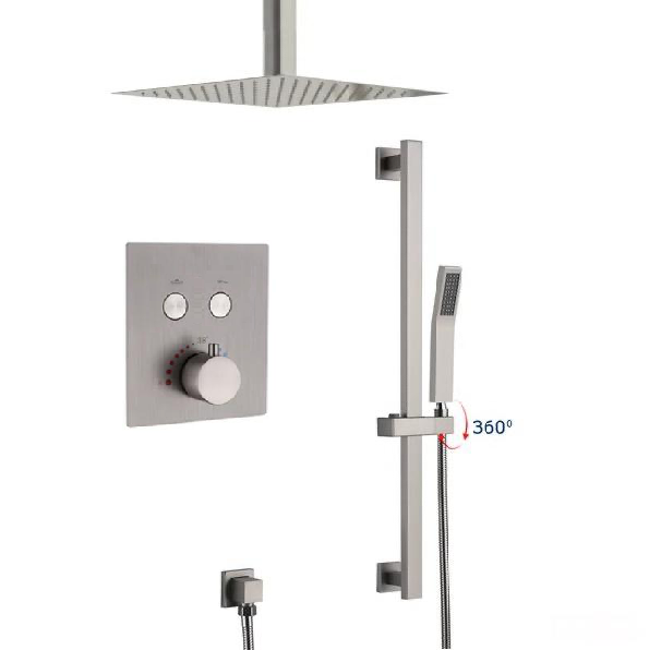 MAX Faucets | Ceiling Thermostatic Shower System Two Functions With Hand-Held Slide Bar and Pressure-Balance Valve Brushed Nickel
SKU: YM-MC9122THSB-BN