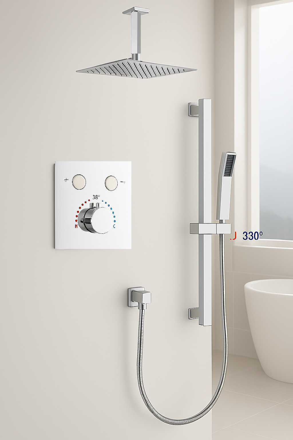 MAX Faucets | Ceiling Thermostatic Shower System Two Functions With Hand-Held Slide Bar and Pressure-Balance Valve Chrome
SKU: YM-MC9122THSB-C