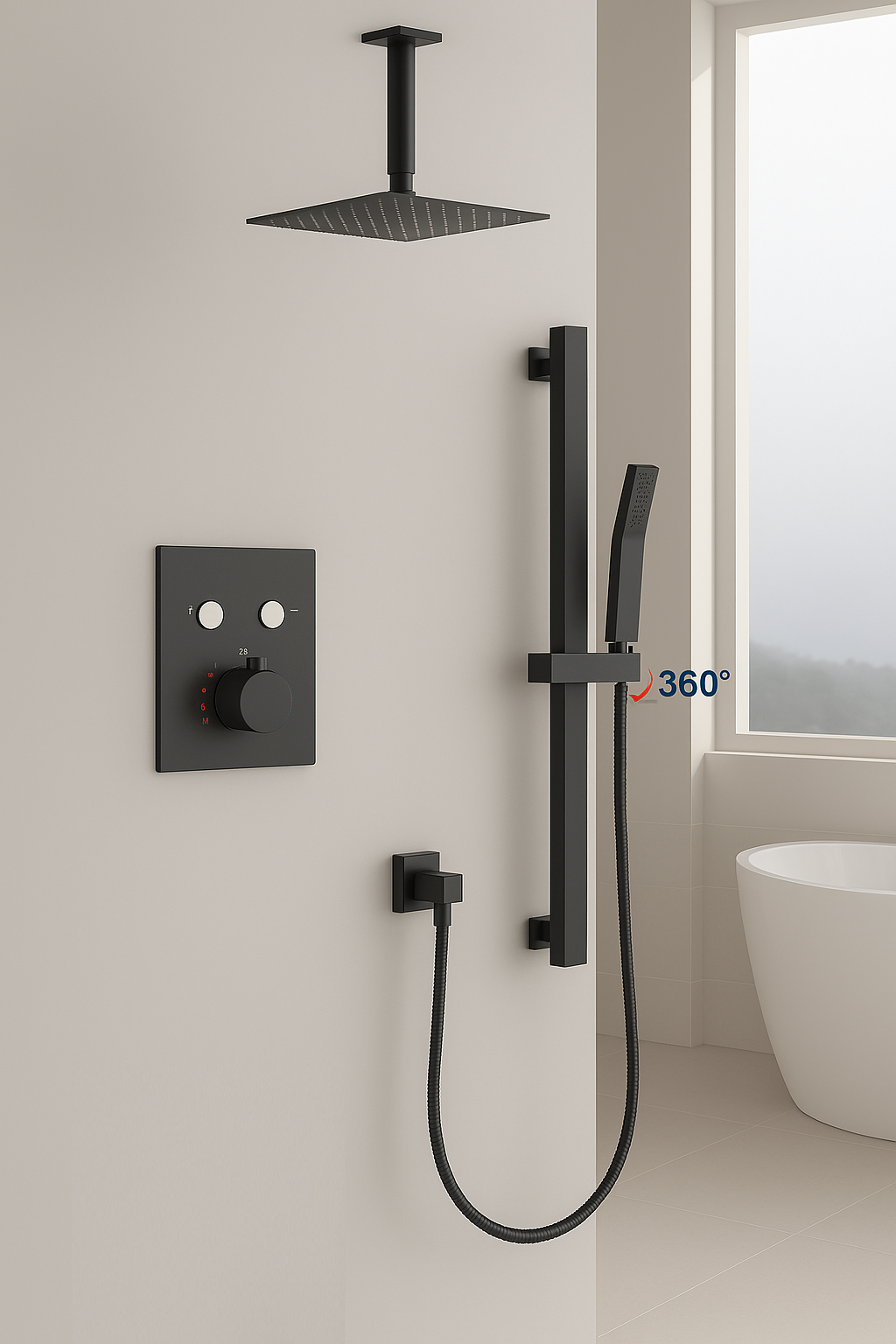 MAX Faucets | Ceiling Thermostatic Shower System Two Functions With Hand-Held Slide Bar and Pressure-Balance Valve Matte Black Finish
SKU: YM-MC9122THSB-MB