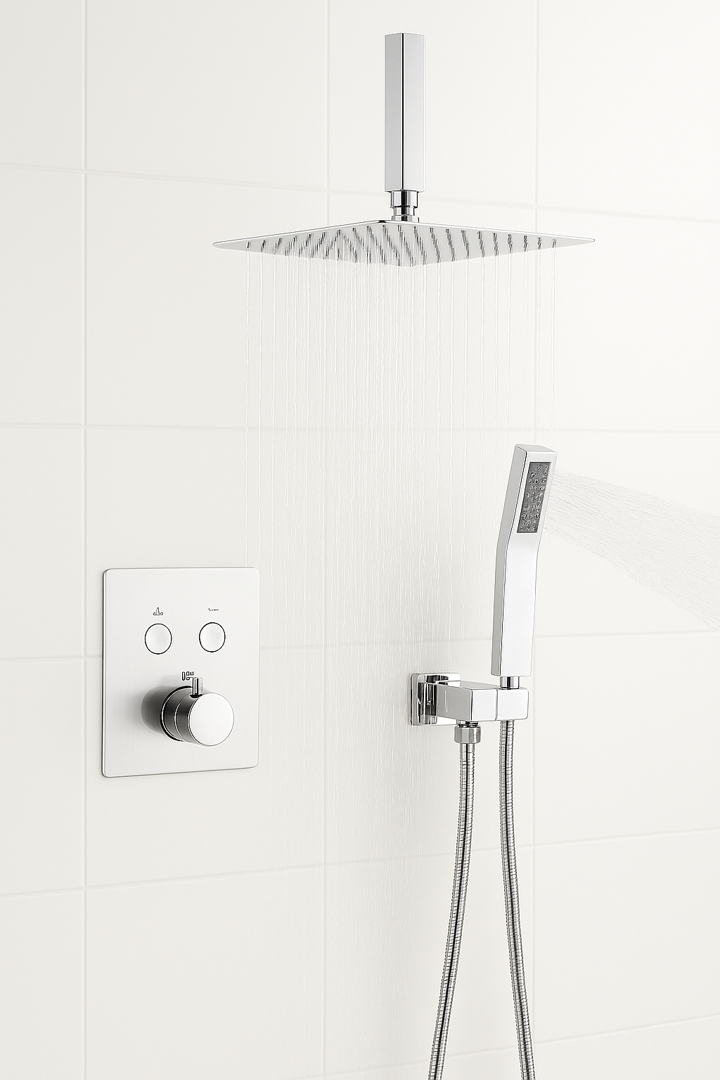 Ceiling Thermostatic Shower System Two Functions With Push-Buttons Pressure Balance Valve Chrome Finish YM-MC7122TH-C
