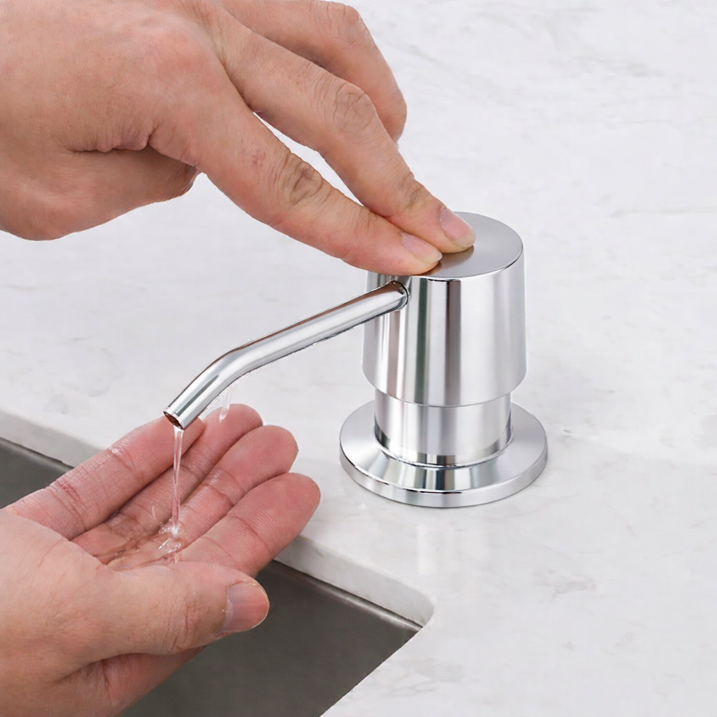 MAX Faucets | Chrome Soap and Lotion Dispenser – 360° Swivel, Refillable, 17oz Capacity MP-12122-C