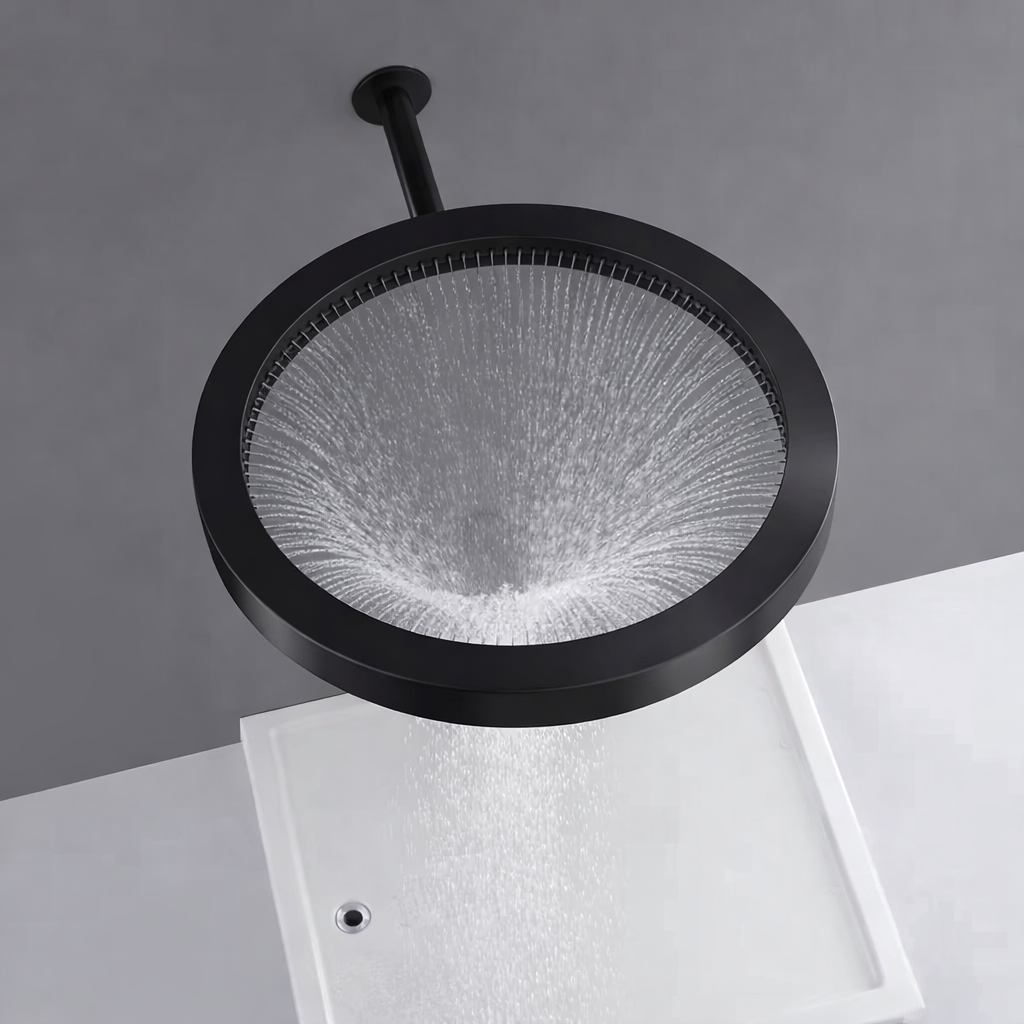 MAX Faucets Luxury 16" Round Waterfall Shower Head Matte Black Finish 