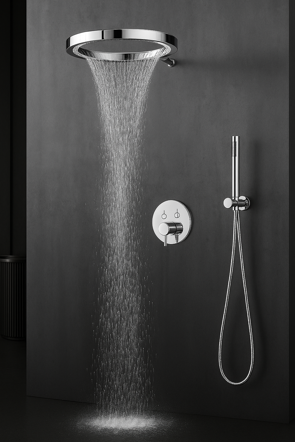 MAX Faucets Luxury Thermostatic Shower System – Two Functions | 16" Round Waterfall Shower Head with Push-Button Pressure-Balance Valve | Chrome Finish YM-RCWF5522TH-C