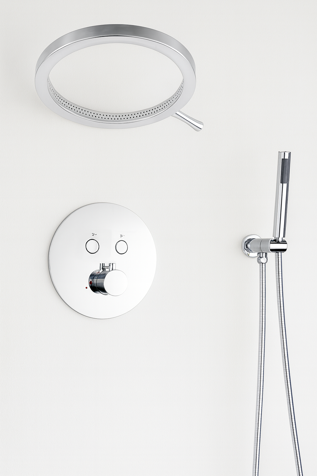 MAX Faucets Luxury Thermostatic Shower System – Two Functions | 16" Round Waterfall Shower Head with Push-Button Pressure-Balance Valve | Chrome Finish YM-RCWF5522TH-C