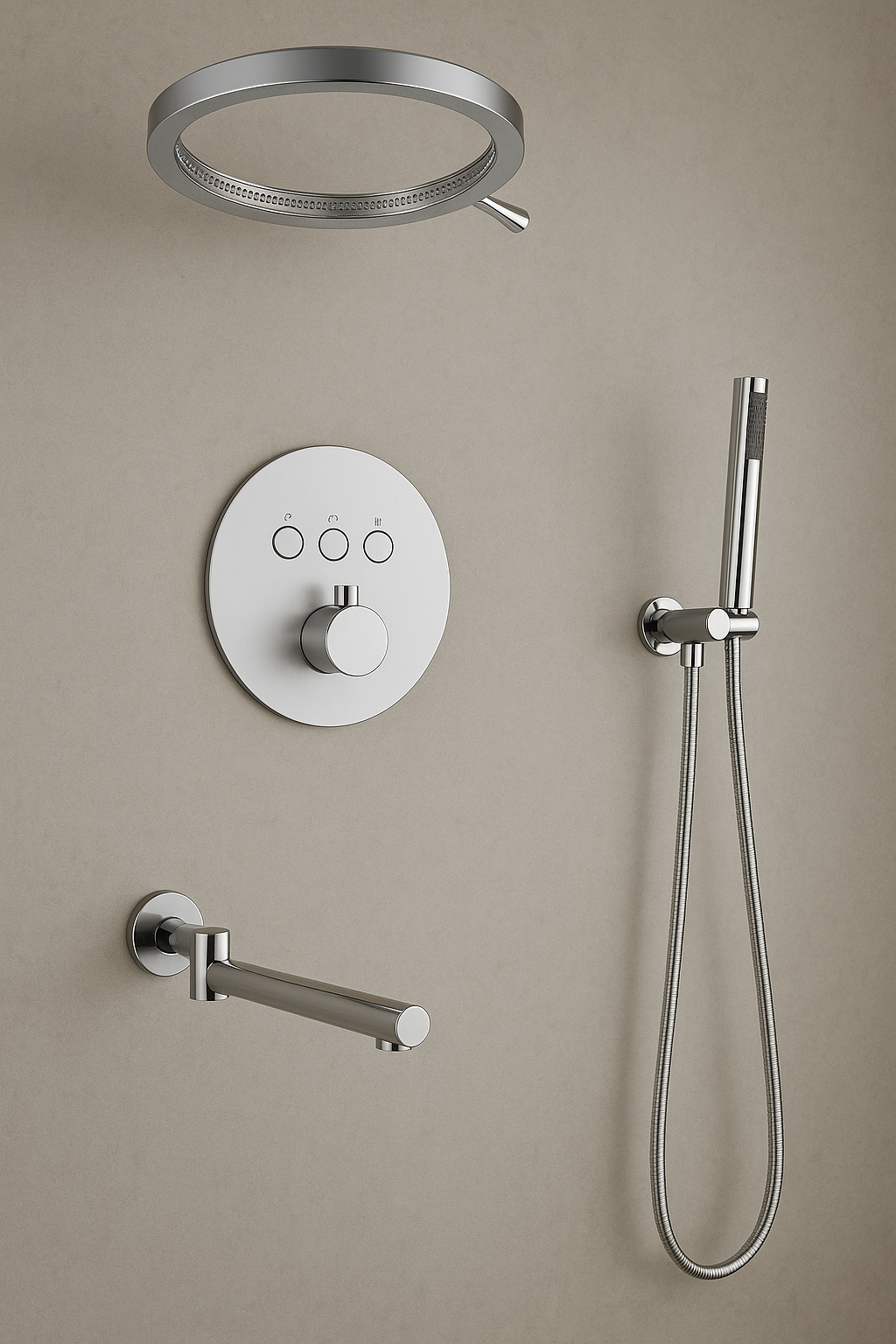 MAX Faucets Luxury Three-Function Thermostatic Shower System | 16" Round Waterfall Shower Head with Push-Button Pressure-Balance Valve & Round Swirling Water Spout | Brushed Nickel Finish YM-RCWF5533TH-BN