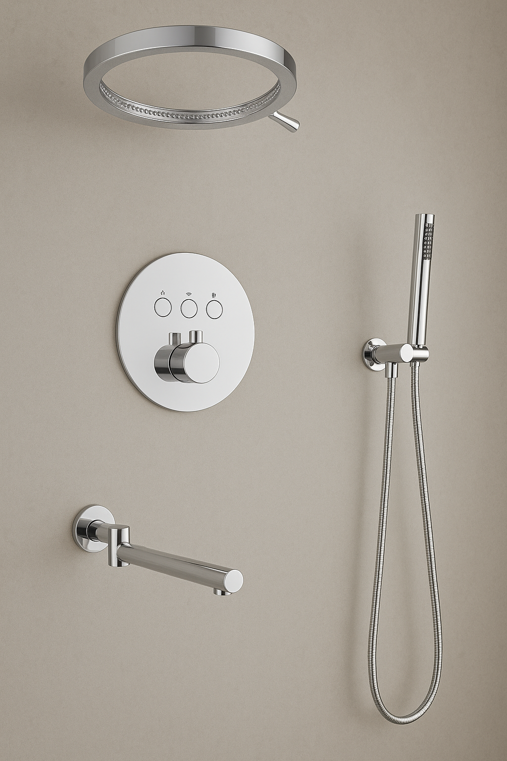 MAX Faucets Luxury Three-Function Thermostatic Shower System | 16" Round Waterfall Shower Head with Push-Button Pressure-Balance Valve & Round Swirling Water Spout | Chrome Finish YM-RCWF5533TH-C