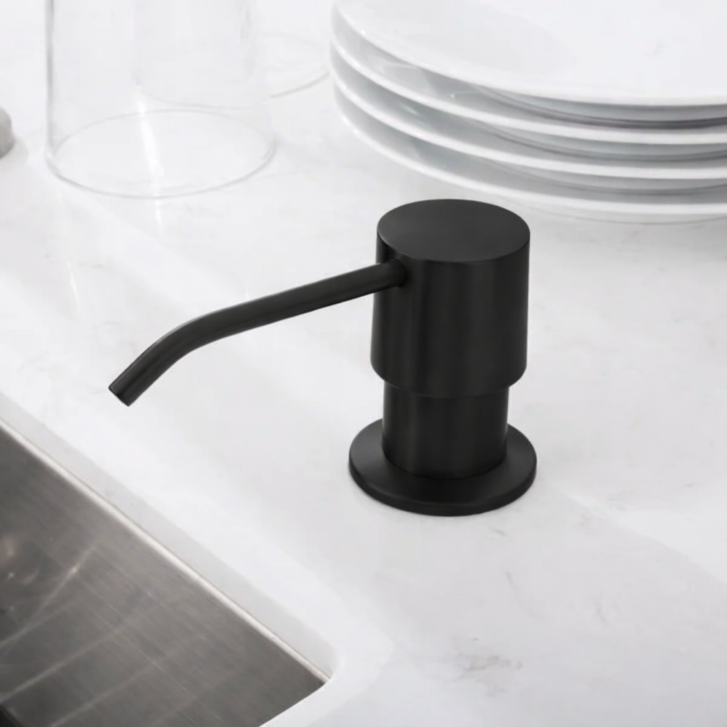 MAX Faucets | Matte Black Soap and Lotion Dispenser – 360° Swivel, Refillable, 17oz Capacity SKU: MP-12122-MB