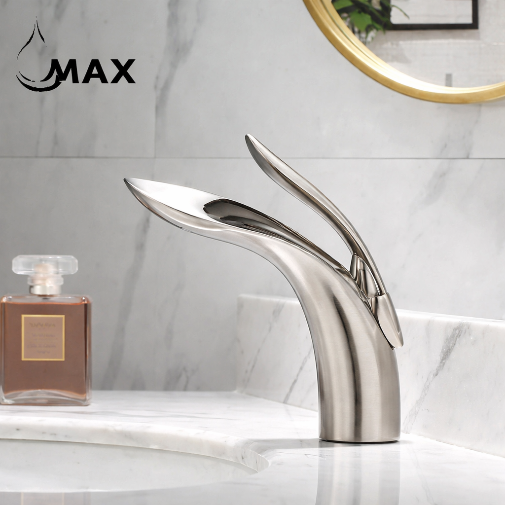 MAX Faucets | Modern Single Handle Bathroom Faucet – Elegant Brushed Nickel Finish, Stylish Design