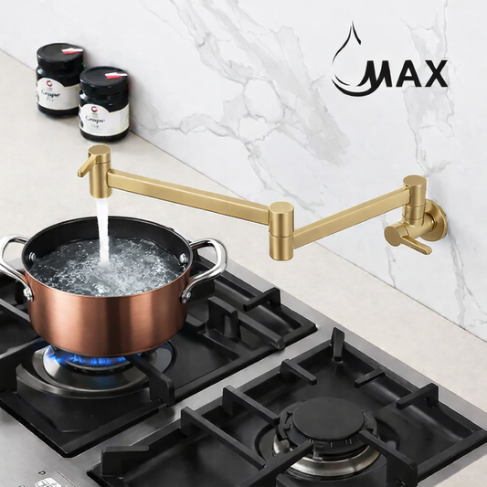 MAX Faucets Pot Filler Faucet Double Handle Classic Wall Mounted 20" With Accessories Brushed Gold Finish