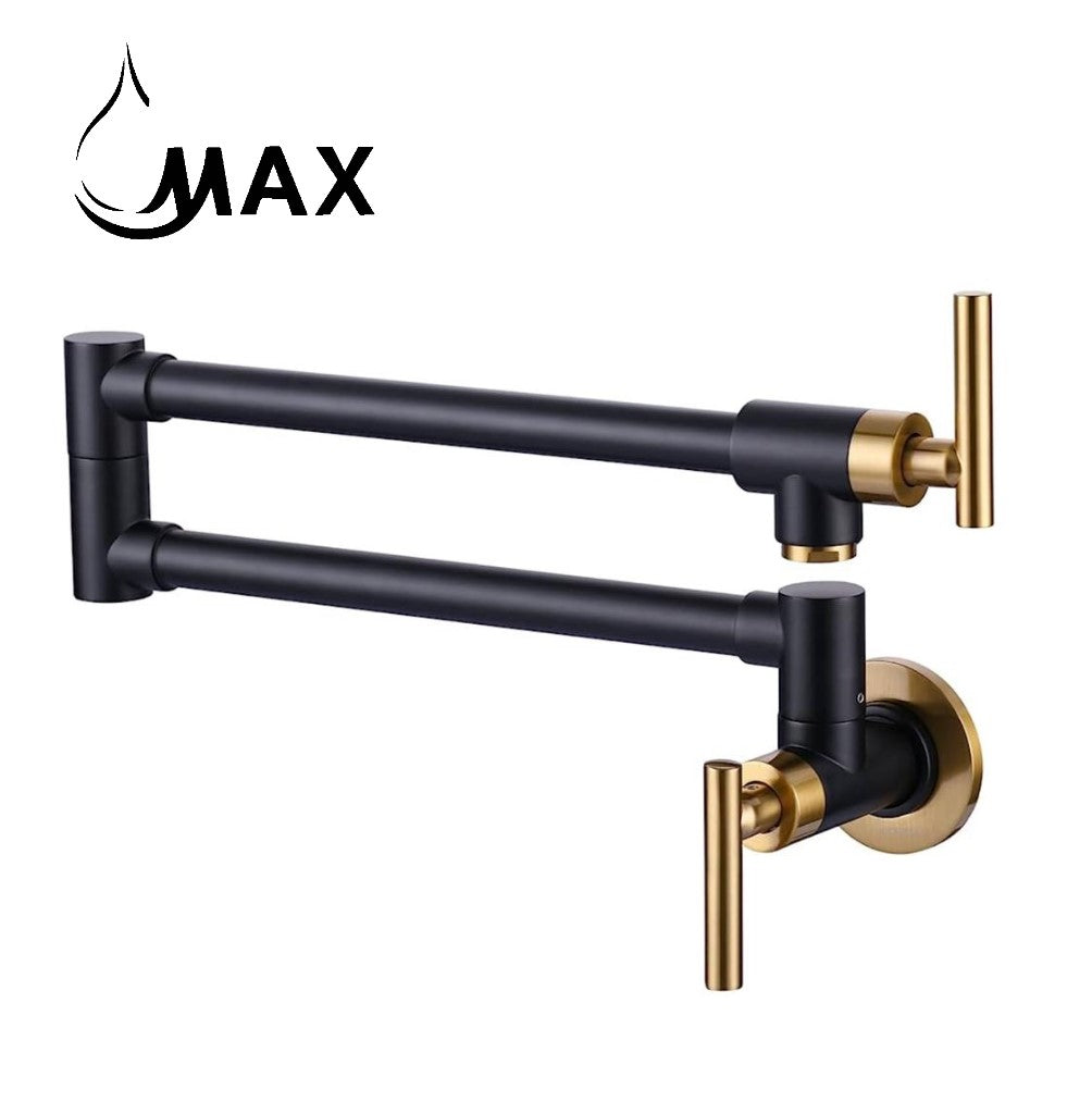 Pot Filler Faucet Double Handle Commercial Wall Mounted 26" With Accessories Matte Black, Brushed Gold Finish
SKU: PF-12407-MB,BG