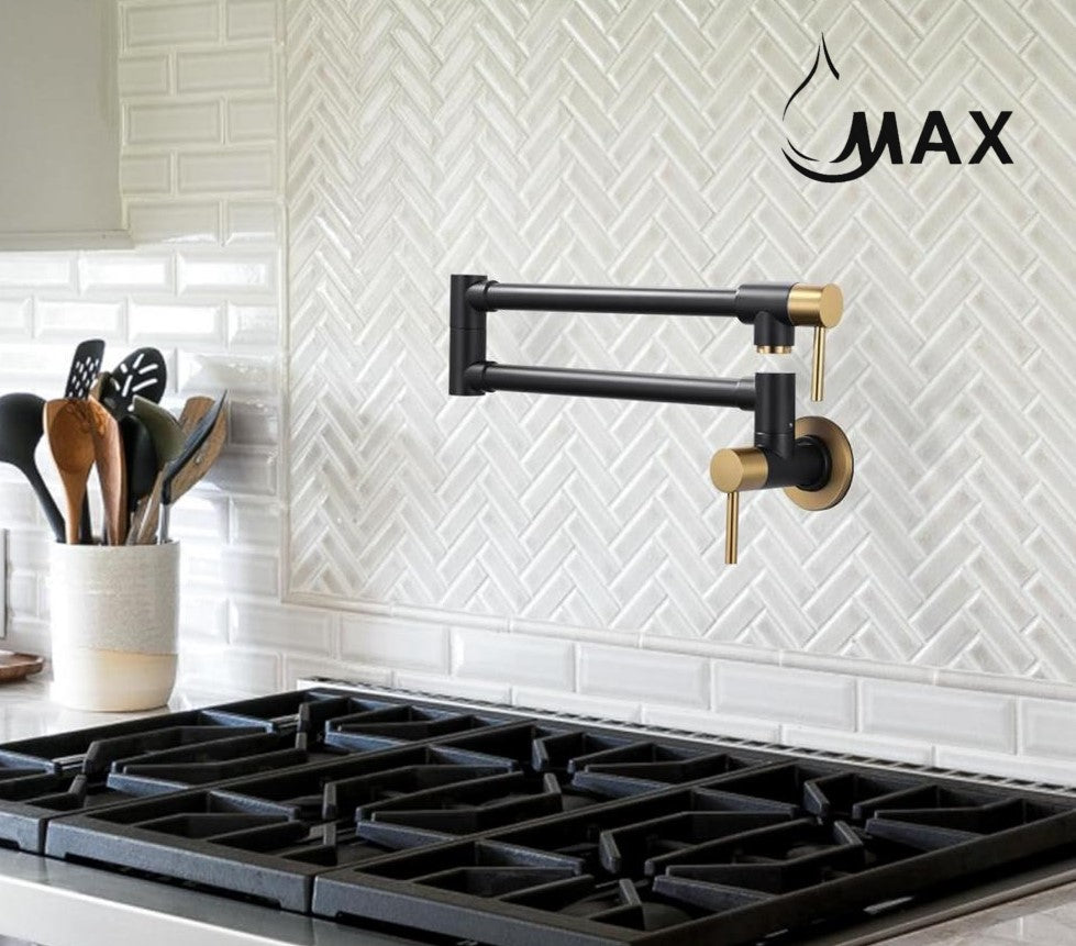 GRANDJOY 26 in. Wall-Mount Double Handles Pot Filler Faucet Kitchen Faucet with Dual Swing Arms in Brushed Gold SGF10GJ-88-BG - The Home Depot GRANDJOY 26 in. Wall-Mount Double Handles Pot Filler Faucet Kitchen Faucet with Dual Swing Arms in Brushed Gold SGF10GJ-88-BG - The Home Depot