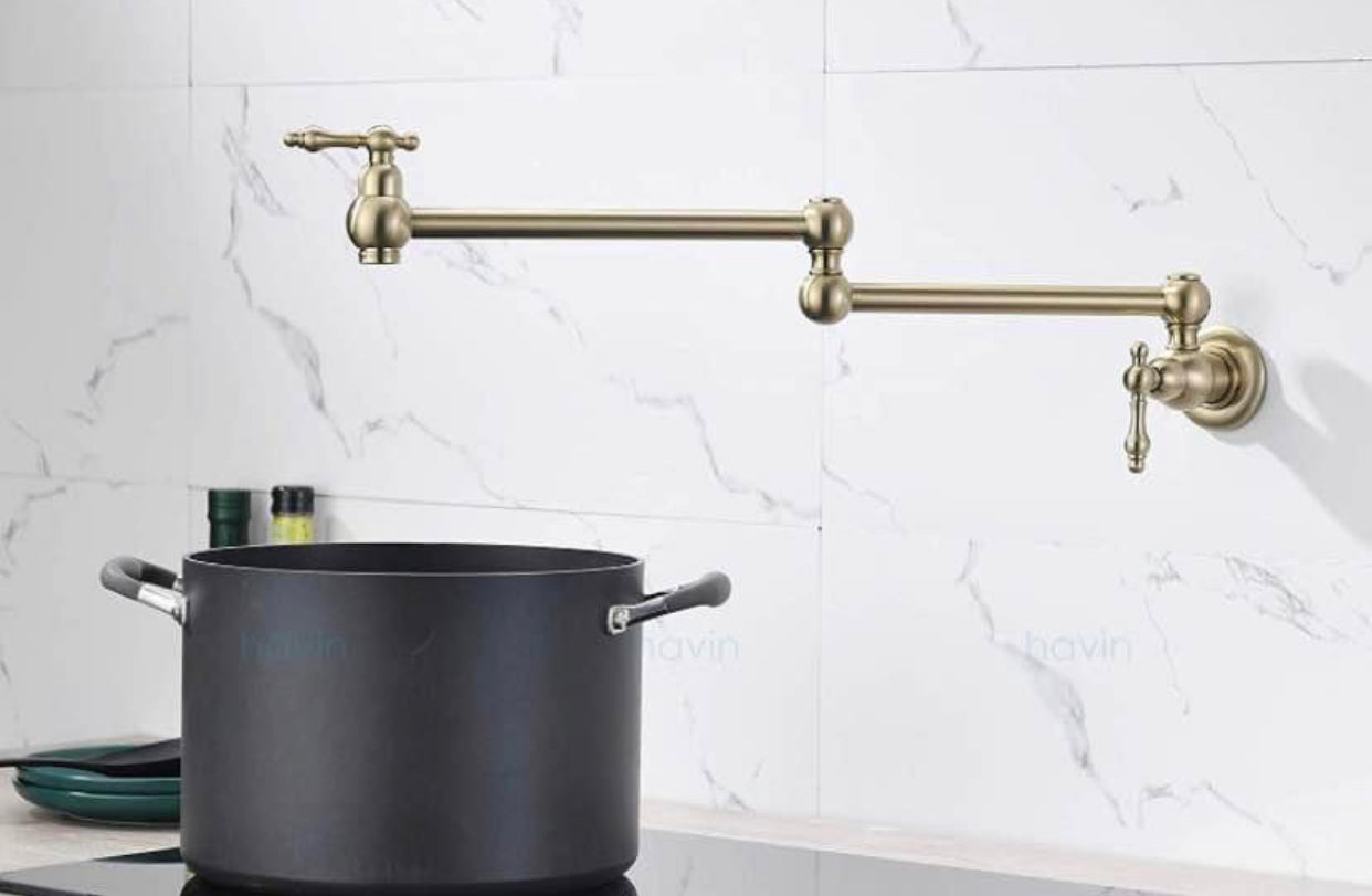 Pot Filler Faucet Double Handle Traditional Wall Mounted With Accessories 22" Brushed Gold Finish
SKU: PF-2008-BG