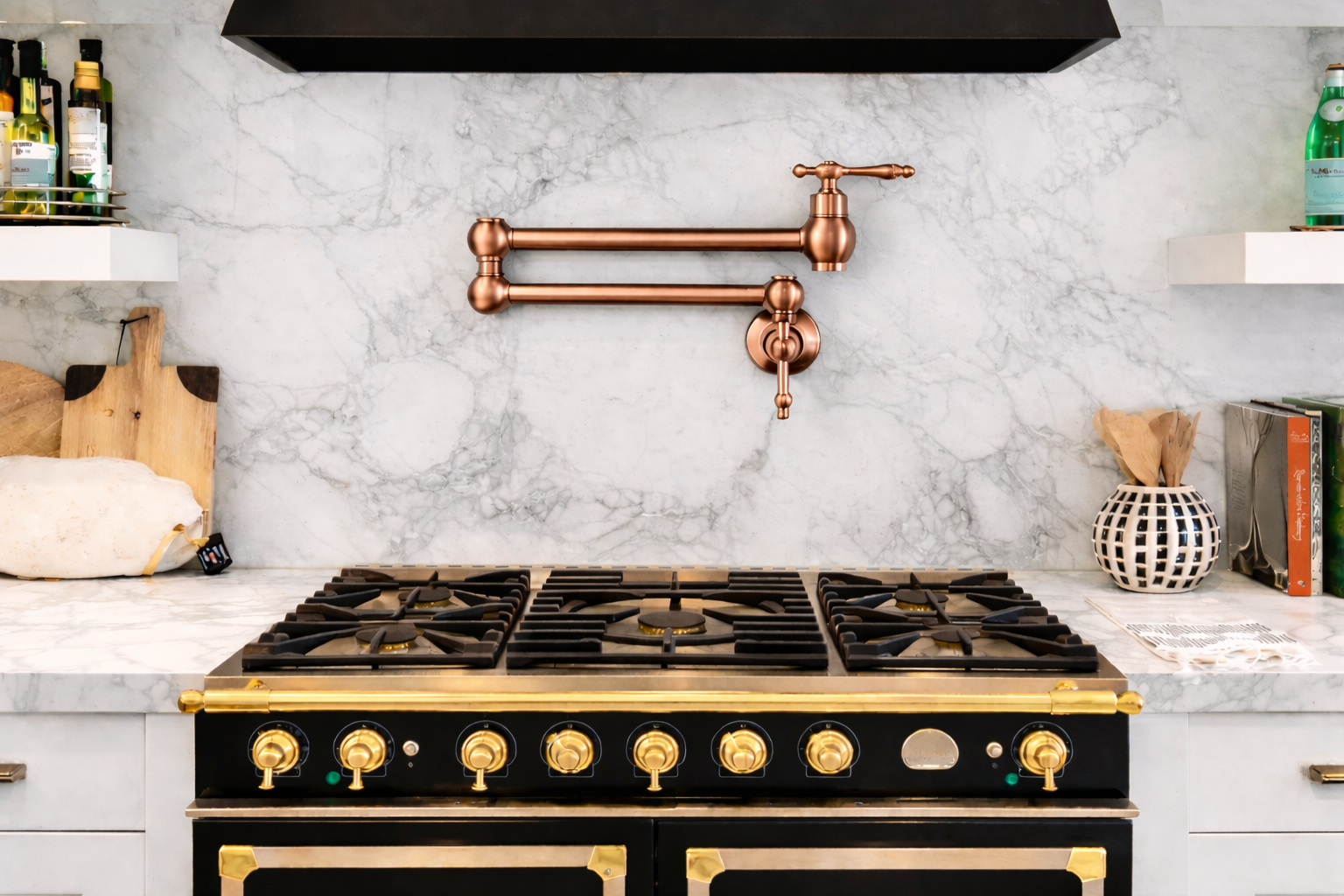 Pot Filler Faucet Double Handle Traditional Wall Mounted With Accessories 22" Rose Gold Finish