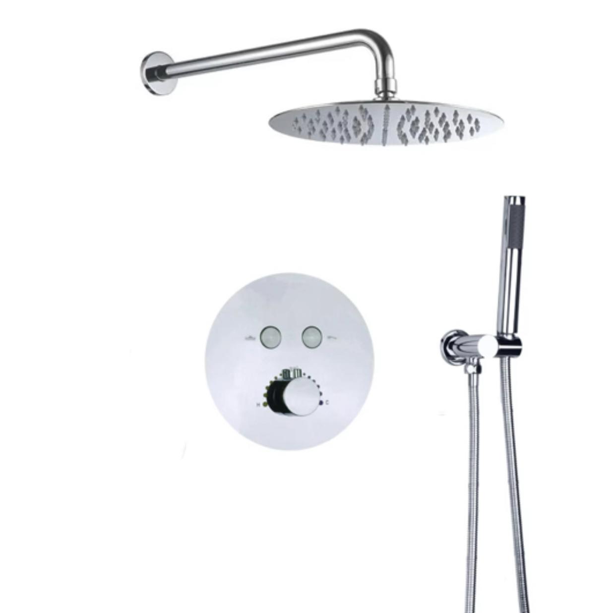 MAX Faucets Round Push-Button Thermostatic Shower System – Two Functions – Chrome Finish – 12" Round Shower Head YM-RW5122TH-C