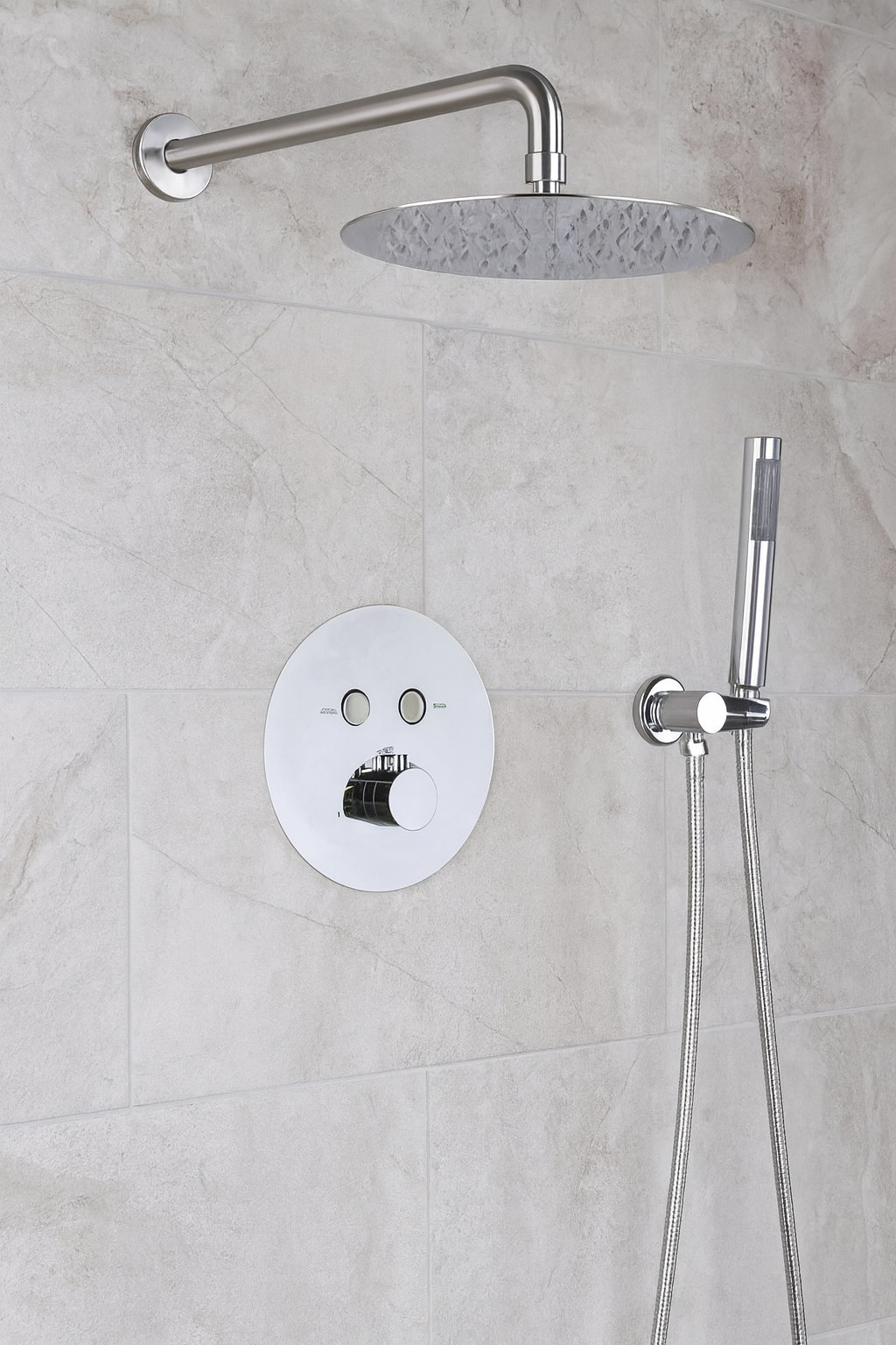 MAX Faucets Round Push-Button Thermostatic Shower System – Two Functions – Chrome Finish – 12" Round Shower Head YM-RW5122TH-C