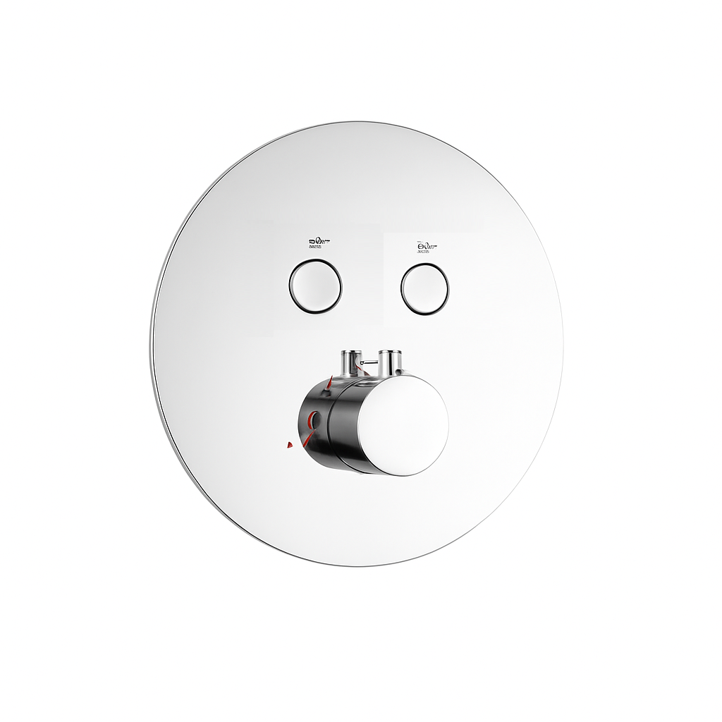 MAX Faucets | Round Push-Button Thermostatic Shower Valve– Two Functions – Chrome Finish 