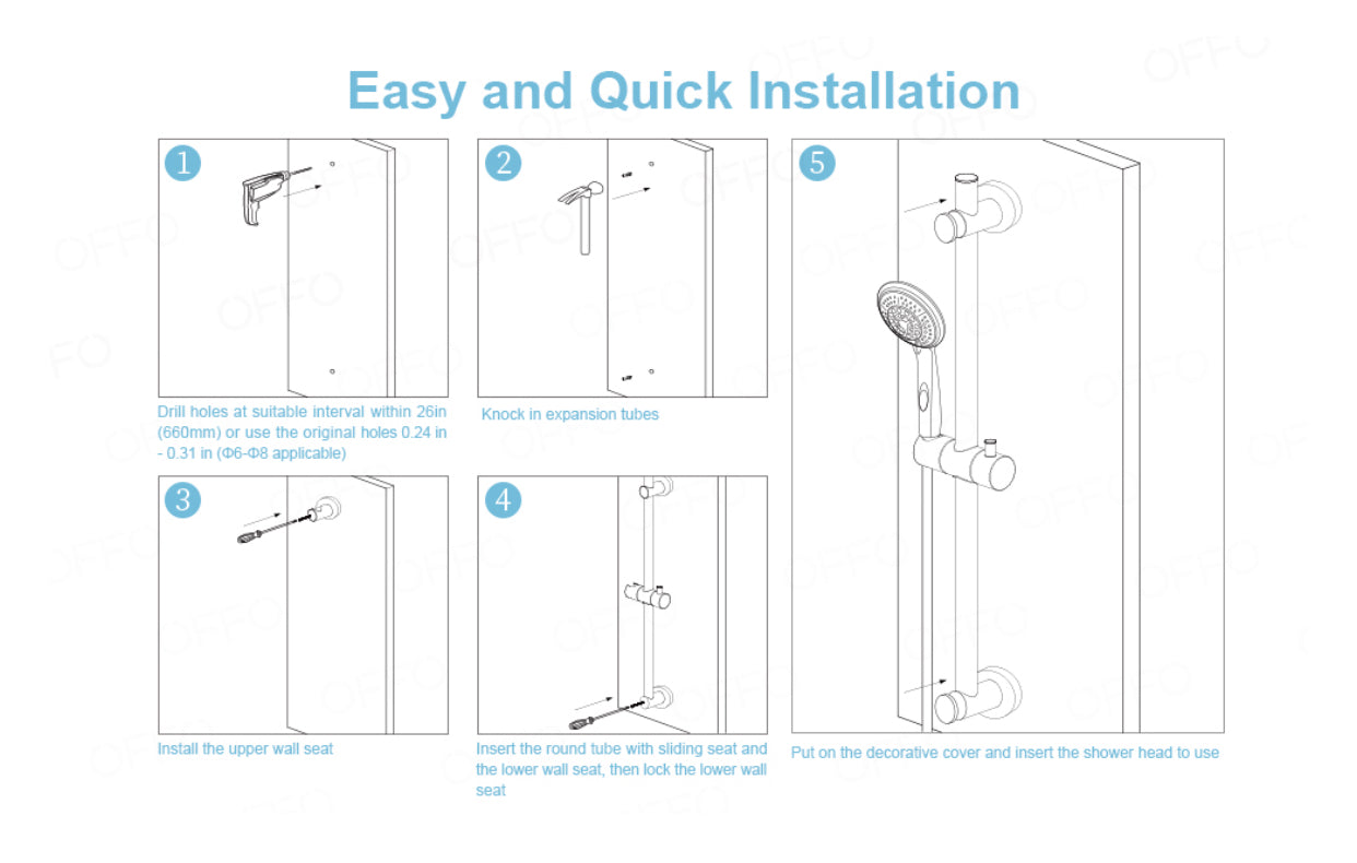 MAX Faucets – Round Single-Setting Adjustable Slide Bar, Wall Mounted, Brushed Nickel Finish YM-191-BN