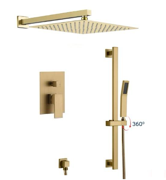 MAX Faucets | Shower System Two Functions Hand-Held Slide Bar With Pressure Balance Valve Brushed Gold YM-MW9229H-BG