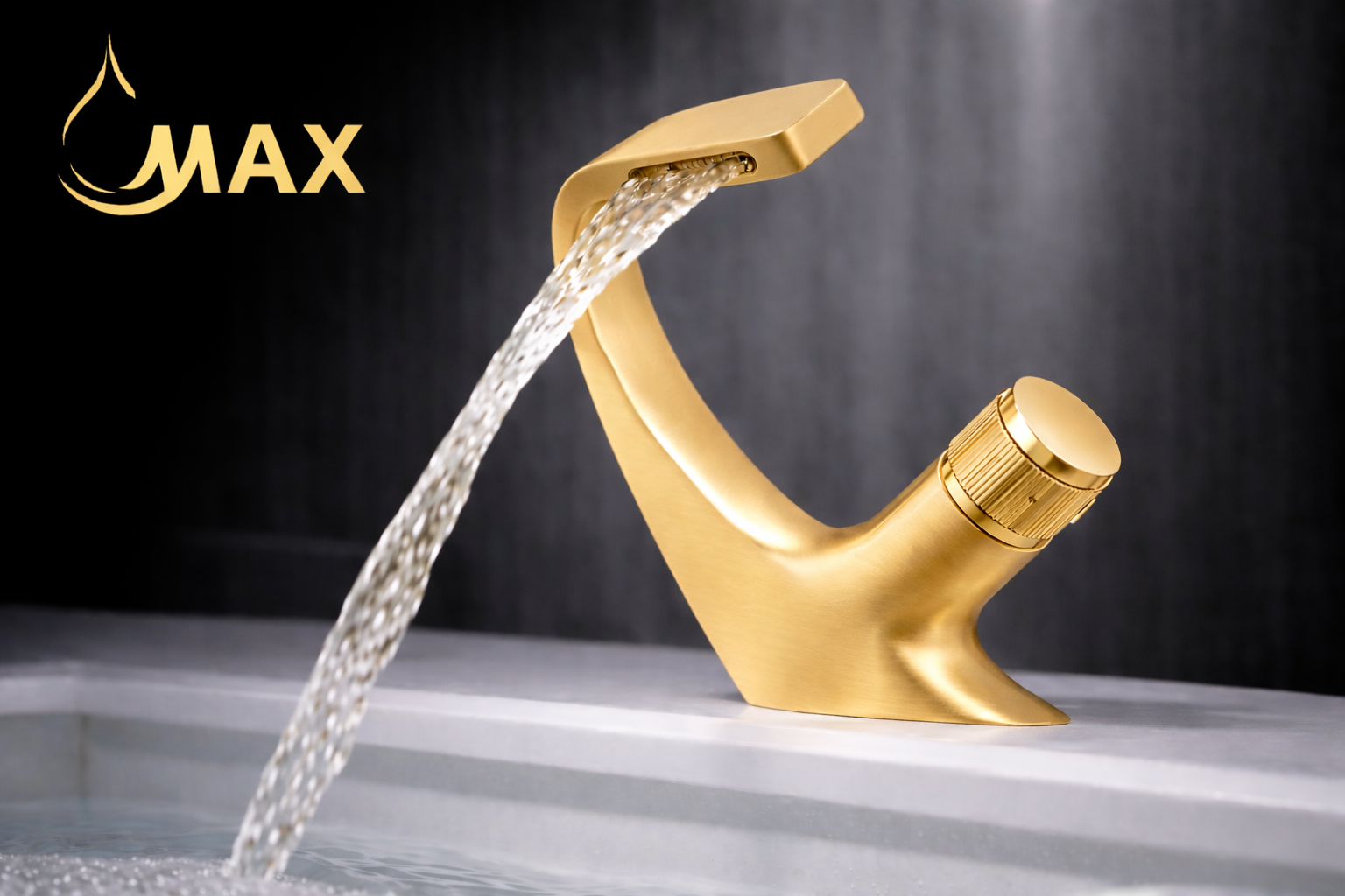 MAX Faucets® Side Knob Waterfall Bathroom Faucet – Brushed Gold Contemporary Design