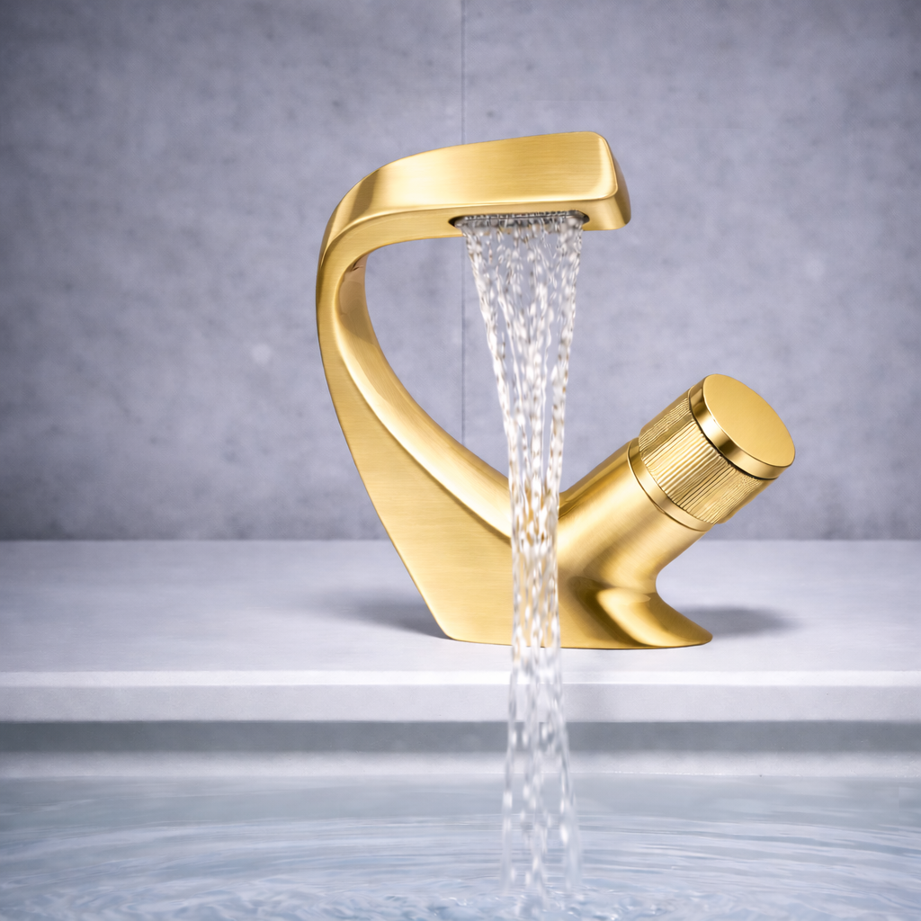 MAX Faucets® Side Knob Waterfall Bathroom Faucet – Brushed Gold Contemporary Design