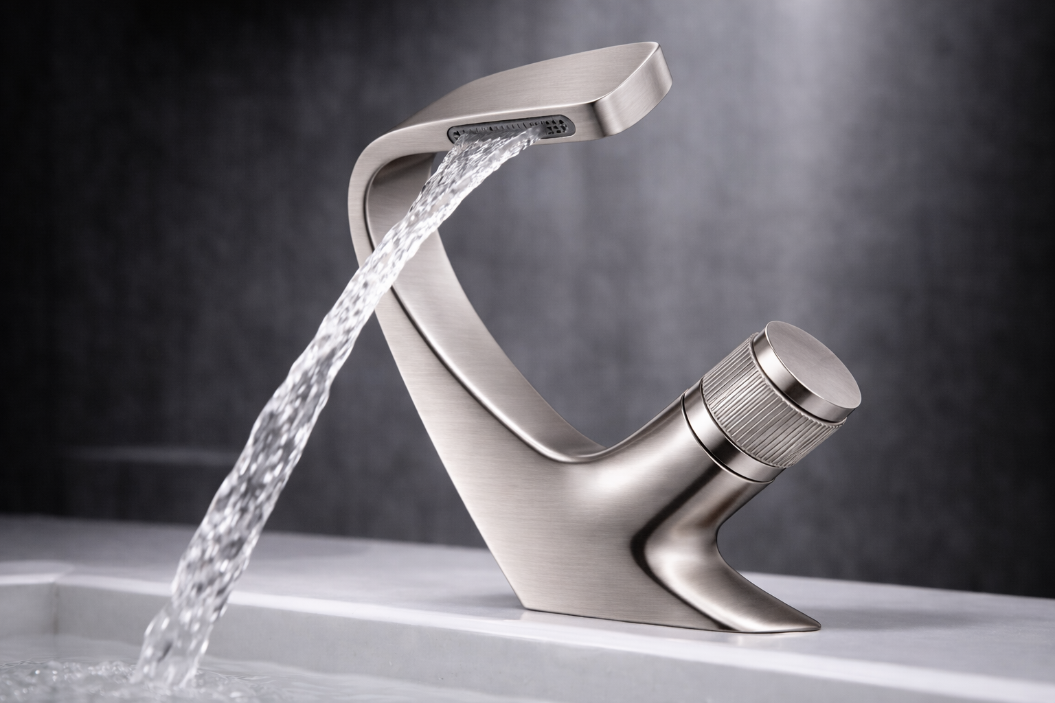 MAX Faucets® Side Knob Waterfall Bathroom Faucet – Brushed Nickel Contemporary Design