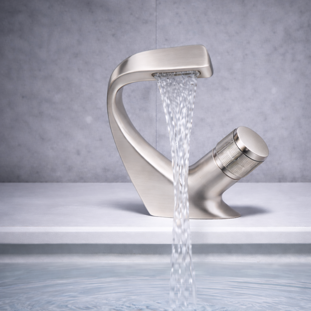 MAX Faucets® Side Knob Waterfall Bathroom Faucet – Brushed Nickel Contemporary Design