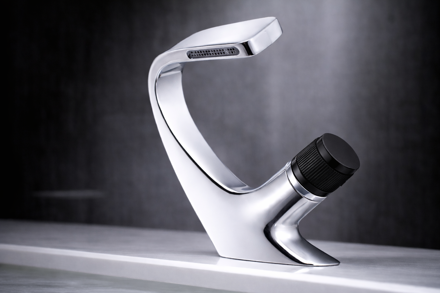 MAX Faucets® Side Knob Waterfall Bathroom Faucet – Chrome Body with Matte Black Knob Contemporary Design