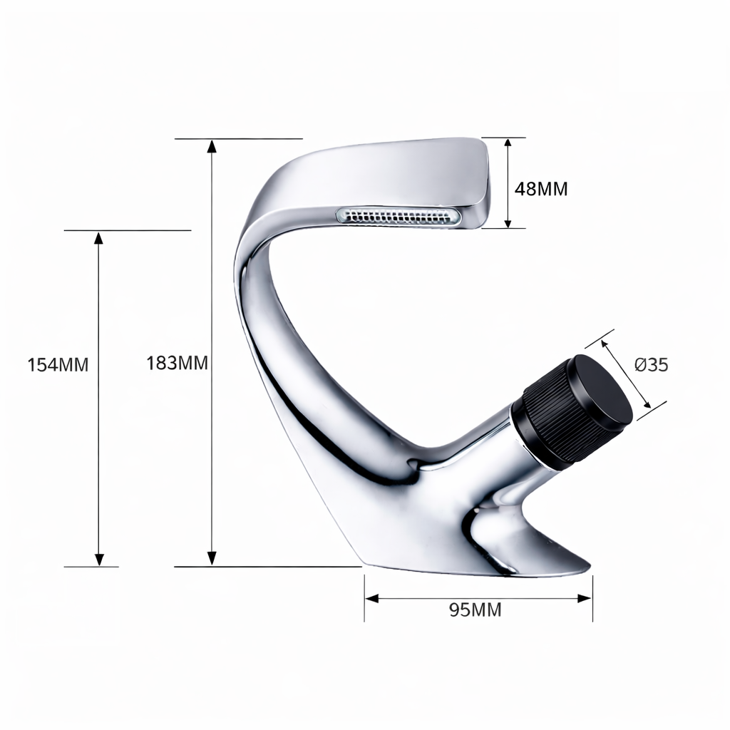 MAX Faucets® Side Knob Waterfall Bathroom Faucet – Chrome Body with Matte Black Knob Contemporary Design size