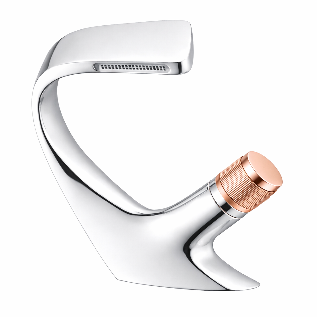 MAX Faucets® Side Knob Waterfall Bathroom Faucet – Chrome Body with Rose Gold Knob Contemporary Design