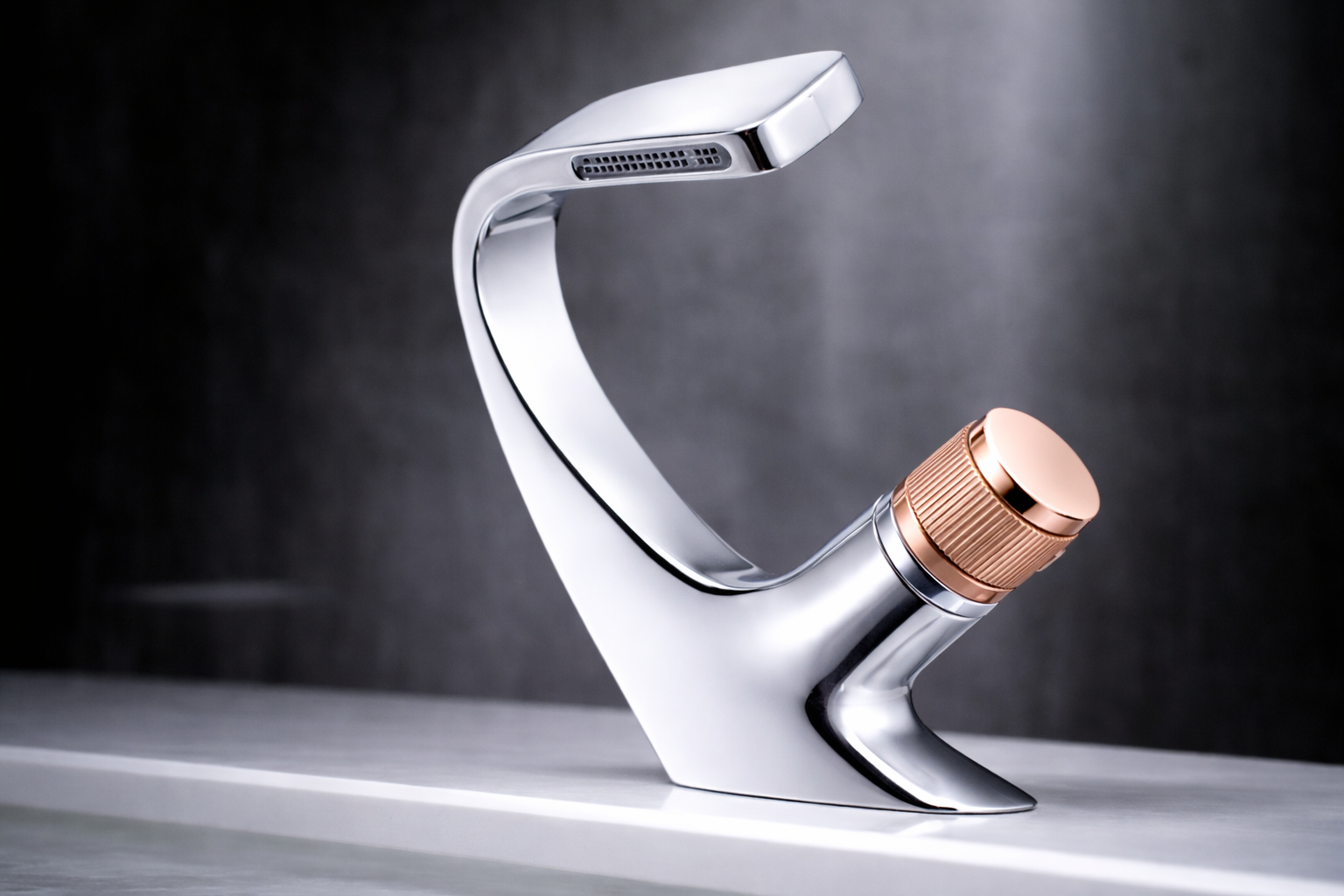 MAX Faucets® Side Knob Waterfall Bathroom Faucet – Chrome Body with Rose Gold Knob Contemporary Design