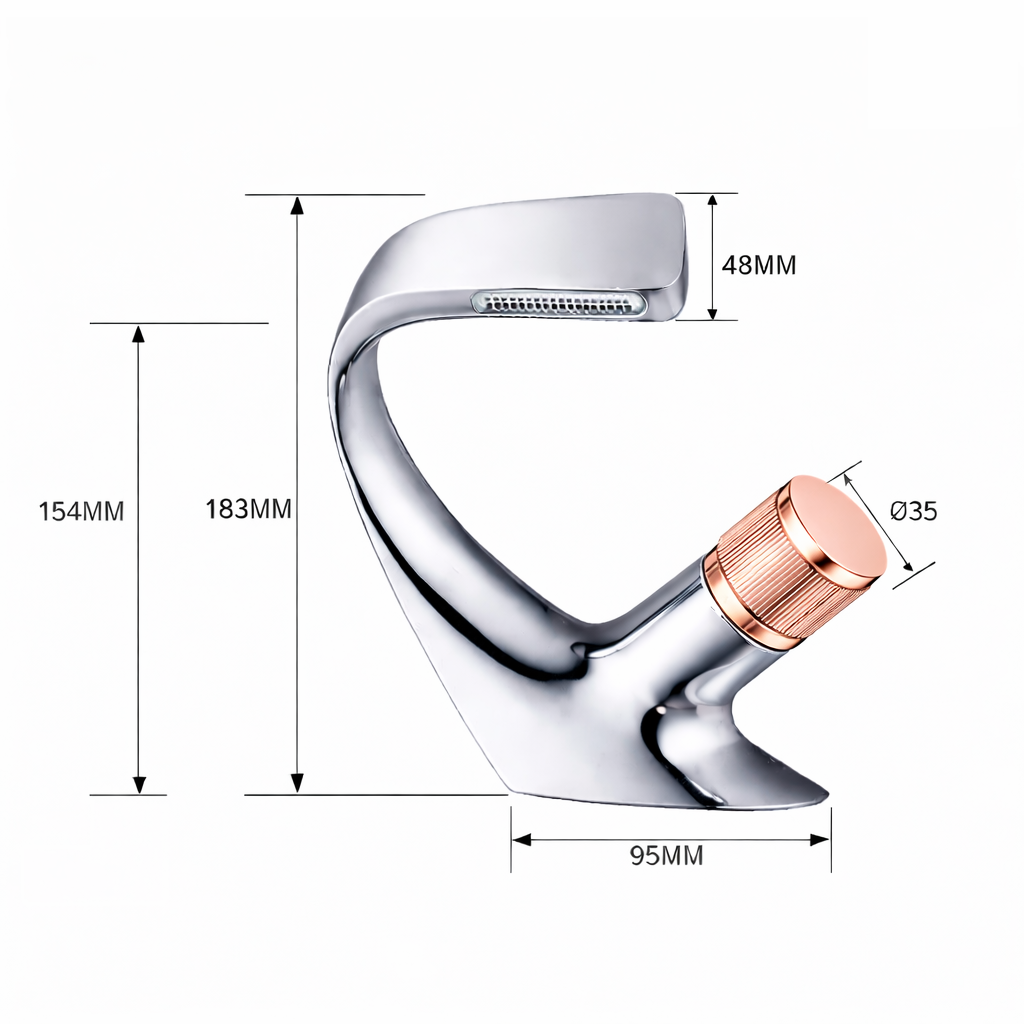 MAX Faucets® Side Knob Waterfall Bathroom Faucet – Chrome Body with Rose Gold Knob Contemporary Design size